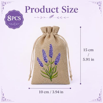 Lavender Sachet Bags Set - 8 Canvas Drawstring Pouches for Fragrance