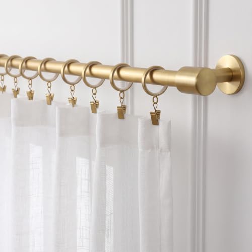 18 pcs Brushed Gold Curtain Rings with Clips, 1-5/8 Inch Quiet Drapery Rings