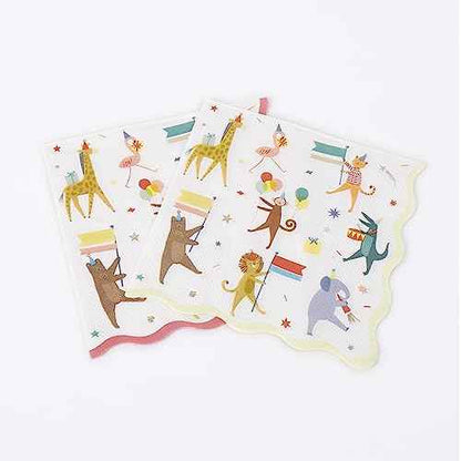 Meri Meri Animal Parade Large Napkins (Pack of 16), Thick & Absorbent 3-Ply Paper Napkins, Disposable