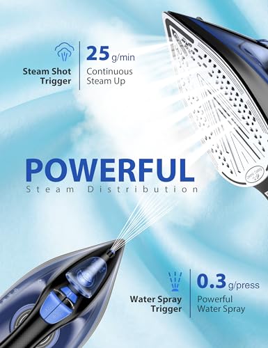 Steam Iron with Ceramic Soleplate 1500W Auto-Off - Blue