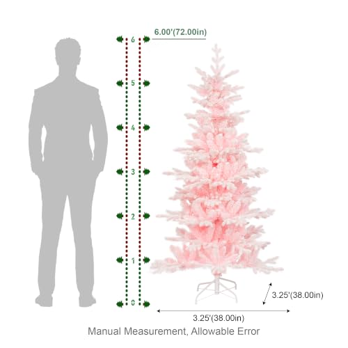 Pink Frostfall Fir 6ft Artificial Christmas Tree - Slim Prelit Xmas Tree with 260 LED Lights