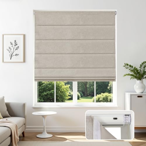 Joydeco Blackout Cordless Roman Shades Linen 72x72 Inches No Drill
