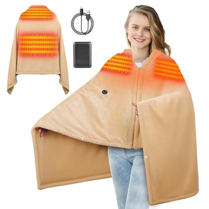 Battery Operated Heated Blanket Poncho Wrap with 3 Heat Levels Portable Cordless Shawl