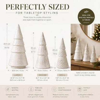 Antique White Rustic Christmas Tree Figurines Set of 3 - Holiday Decor