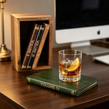 Book Coasters Set of 6 - Wooden Literary Drink Coasters with Stand