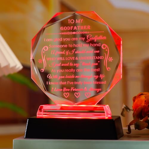 LED Crystal Godfather Gift with Colorful Base - Keepsake for Father’s Day, Christmas, Birthday