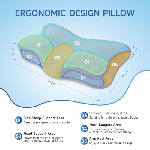 jiaao Cervical Neck Pillow for Pain Relief Sleeping, Adjustable Cervical Pillow Cozy Sleeping, Odorless Ergonomic Contour Memory Foam Pillows, Orthopedic Bed Pillow for Side Back Stomach Sleeper