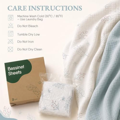 BabyBond Muslin Bassinet Sheet Fitted for Baby Blue – Soft & Breathable 2 Pack