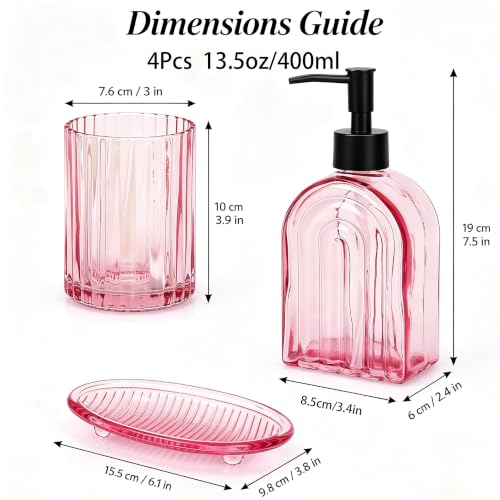 Pink Glass Bathroom Accessories Set with Toothbrush Holder - 14oz