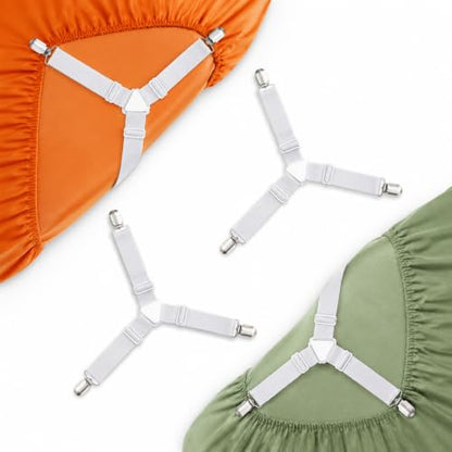 Fitted Bed Sheet Straps 4 Pack - Adjustable Mattress Corner Holders with Metal Clips