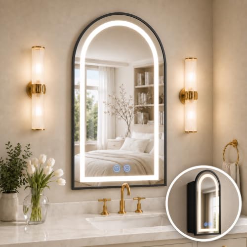 LED Illuminated Bathroom Medicine Cabinet with Anti-Fog Mirror - Recessed or Surface Mount, Black, 29.5"H x 15.7"W