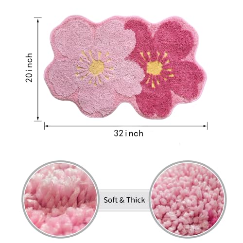 Pink Cute Flower Bath Rug 20x32 Inch Non-Slip Absorbent Bathroom Mat - Cherry Variation