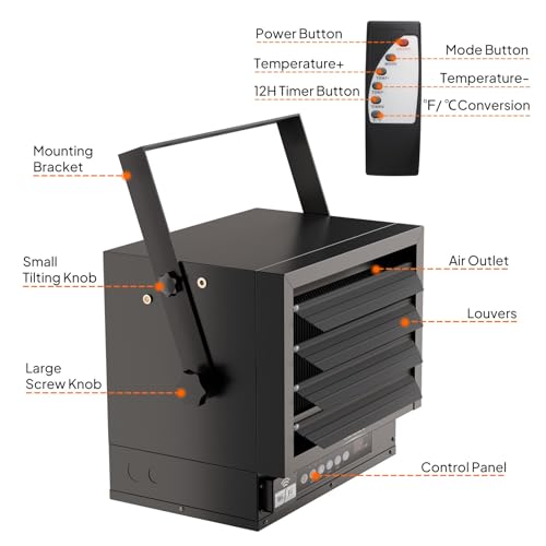 6000W Electric Garage Heater with Remote & WiFi Control - Black - 6KW/240V
