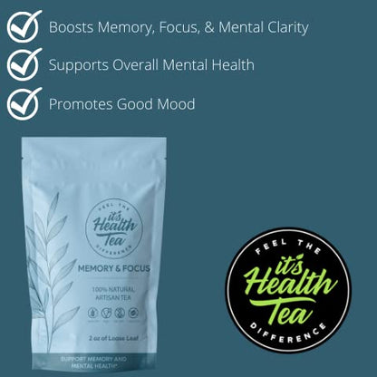 Memory & Focus Tea Blend: Gotu Kola, Eleuthero Root, Ginkgo, Ho Shou Wu, Peppermint, Damiana, Calendula, Lemongrass, Licorice Loose Leaf 2oz Brain Booster for Better Memory & Focus