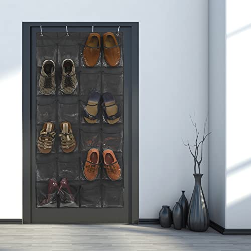 Simple Houseware 24 Pockets Large Clear Pockets Over The Door Hanging Shoe Organizer, Black (56" x 22.5")