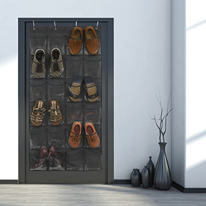 Simple Houseware 24 Pockets Large Clear Pockets Over The Door Hanging Shoe Organizer, Black (56" x 22.5")