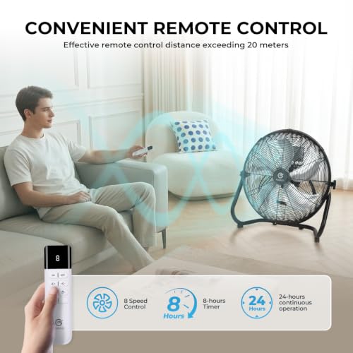 18-Inch High Velocity Floor Fan with 8 Speeds and Remote Control