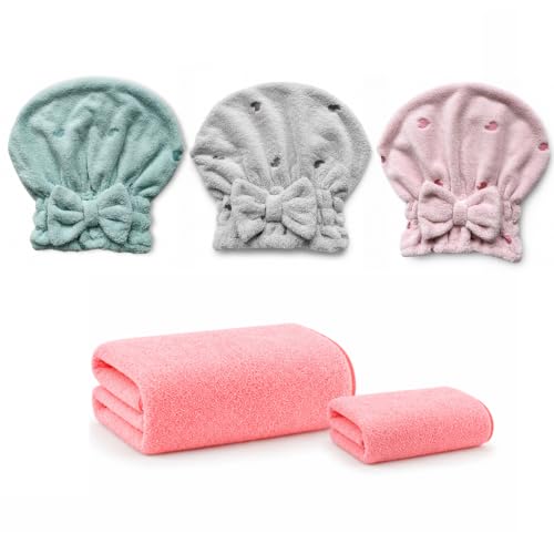 3 Pack Bow Hair Towel Wraps for Women - Quick Dry Absorbent Hair Towels