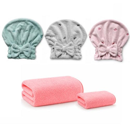 3 Pack Bow Hair Towel Wraps for Women - Quick Dry Absorbent Hair Towels
