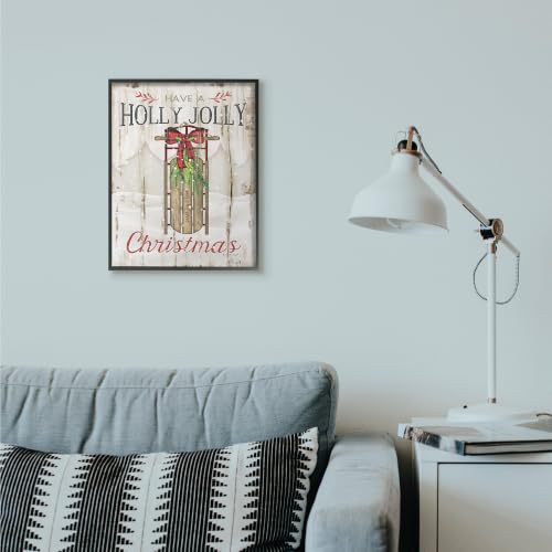Holly Jolly Christmas Sleigh Wall Art - 16x20 Framed Holiday Decor