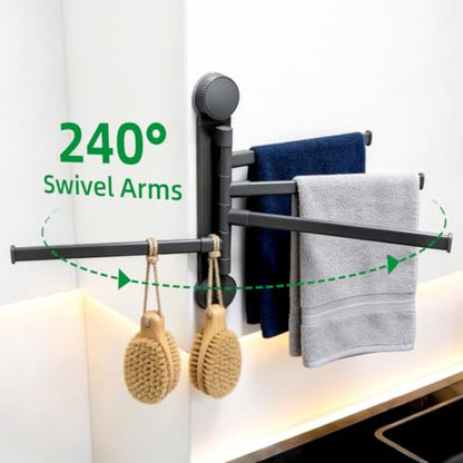 Homey Art Suction Cup Towel Rack No Drill Swivel Wall Mount Holder - Gun Grey