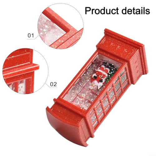 Miniature Red Phone Booth Christmas Ornament with LED Lights - Festive Holiday Decor, 5x5x12cm, Nostalgic Village Scene, Variant A