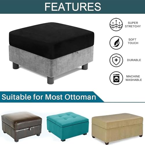 White Velvet Square Ottoman Slipcover 22x22 inch - Non-Slip & Stretchable