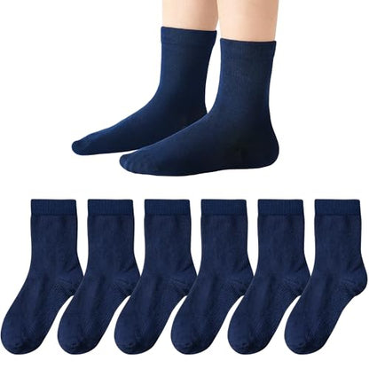 Kids Crew Socks School Uniform Dress Socks for Boys Girls Seamless Toe 8-10 Years Navy