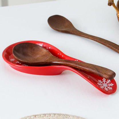 Snowflake Ceramic Spoon Rest for Stove Top and Kitchen Utensil Holder