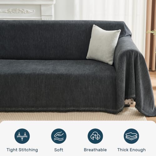 Anti-Slip L Shaped Sectional Couch Cover for 2-3 Seats + Chaise - Dark Grey XL