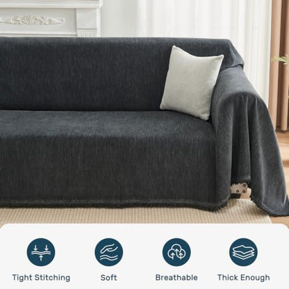 Anti-Slip L Shaped Sectional Couch Cover for 2-3 Seats + Chaise - Dark Grey XL