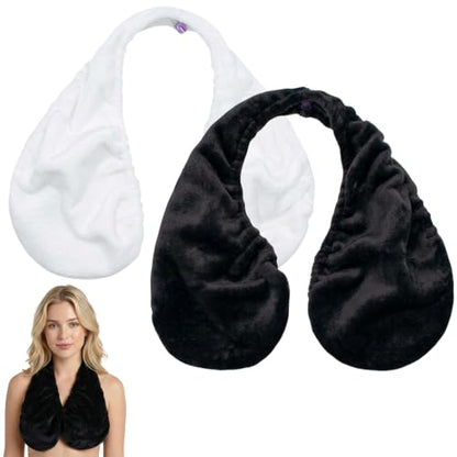 2-Pack Adjustable Flannel Towel Bra for Women - Post-Shower Wear, Hands-Free, White & Black
