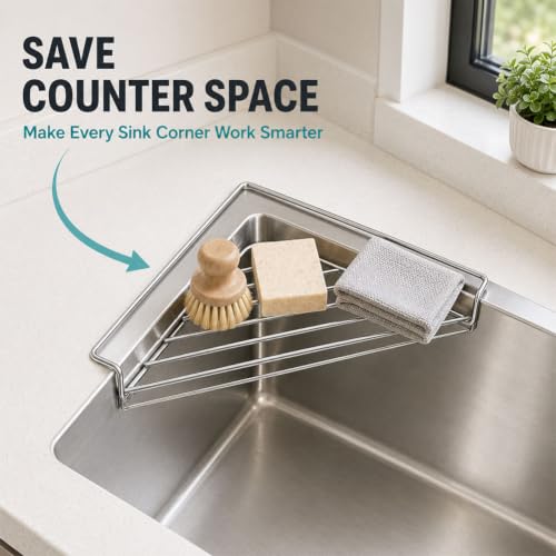 2 Pcs Stainless Steel Corner Sink Shelf Drying Rack Organizer - Space Saving Triangular Design