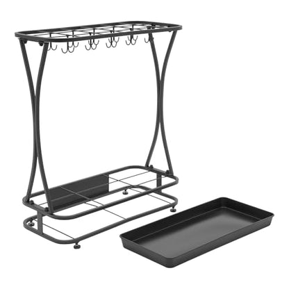 Metal Umbrella Holder Stand with 18 Slots and 10 Hooks for Entryway Organization