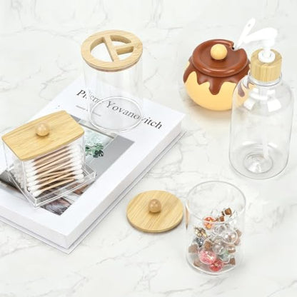 Bamboo Bathroom Accessories Set 4 Pieces with Soap Dispenser Toothbrush Holder and Qtip Container