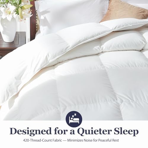 White Queen Size All Season Down Comforter - Ultra-Soft Down Feather Bedding
