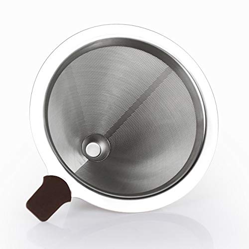 HOMEE Pour Over Coffee Dripper - 304 Stainless Steel Double-layer Coffee Filter fits Hand-grinding Coffee, 1-6 Cups Brew Once a Time Suitable for Families