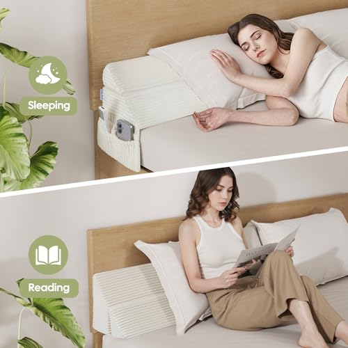 Queen Size Bed Wedge Pillow for Headboard Gap Filler Beige 60x10x6