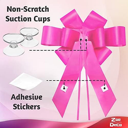 Zoe Deco - Giant Pink Car Bow - 30 Inch with 2 Gold Accessory Bows for Celebrations | Perfect for Gifts