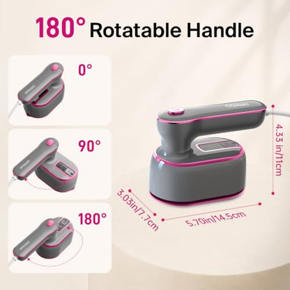 Pink 2-in-1 Handheld Clothes Steamer & Iron, 180° Rotatable Handle, Fast Heating, Portable Travel Steamer