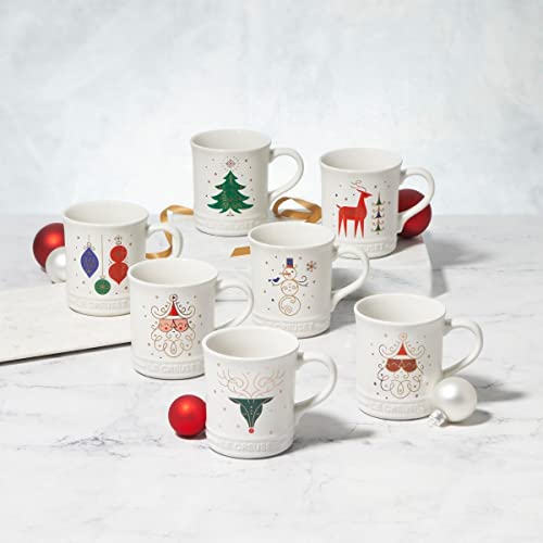 Le Creuset Stoneware Reindeer Mug 13.5 oz. - White with Applique, Holiday Gift