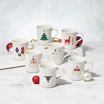 Le Creuset Stoneware Reindeer Mug 13.5 oz. - White with Applique, Holiday Gift