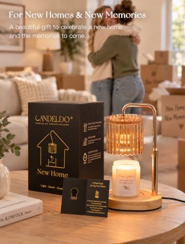 Amber Housewarming Gift Set with Scented Candle and Candle Warmer Lamp - Gold