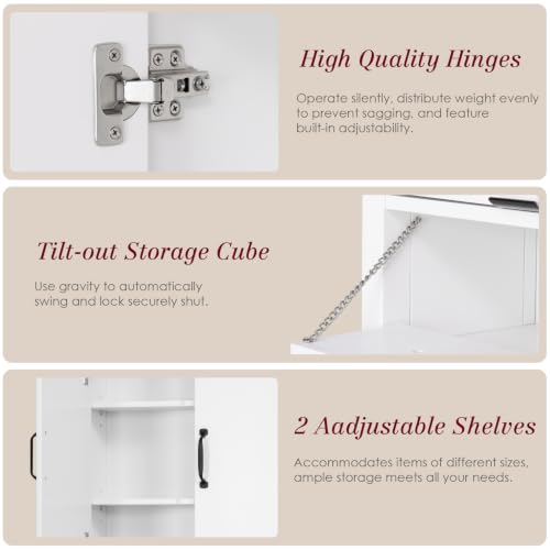 Over The Toilet Storage Cabinet with Doors and Tilt-Out Cube - White