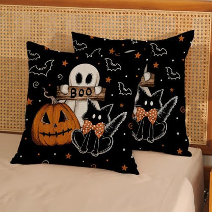 Halloween Pumpkin & Ghost Throw Pillow Covers 18x18 Inch 2 Pack - Autumn Home Decor