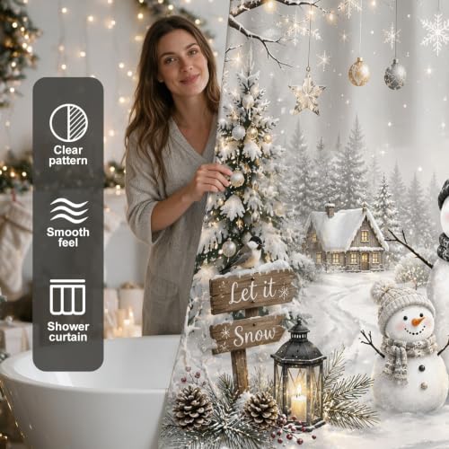 Snowman Shower Curtain Winter Christmas Bathroom Decor 71 x 71 in