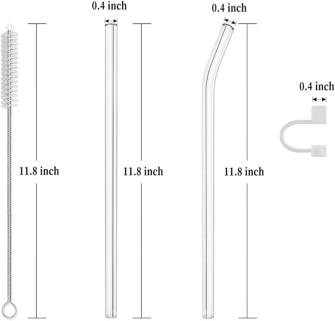 Stanley Replacement Glass Straws - Reusable Straws with Covers & Cleaning Brush | 12 PCS Set