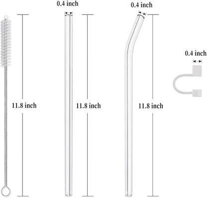 Stanley Replacement Glass Straws - Reusable Straws with Covers & Cleaning Brush | 12 PCS Set