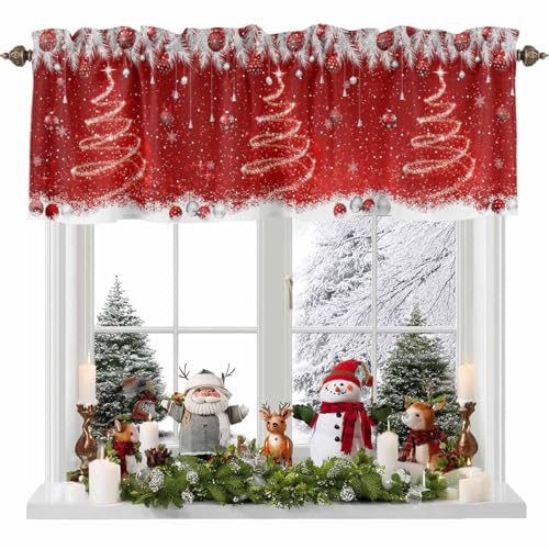 Christmas Valance Curtain 54x18 in Red Sparkle Ornaments - Rod Pocket Privacy Window Panel (Variation: Red / 54"W x 18"L)