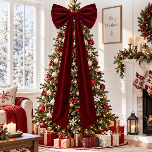 Extra Large Burgundy Velvet Christmas Tree Topper Bow - 71 Inch Length